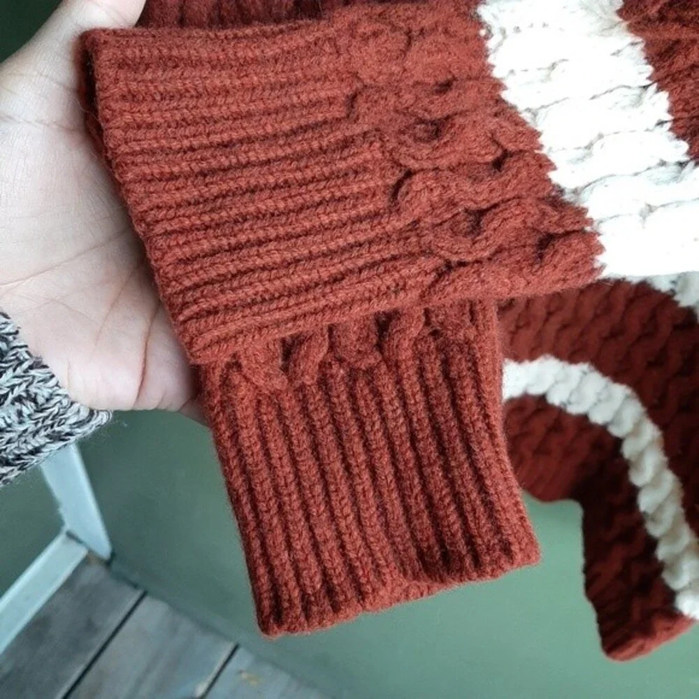 J.Crew 100% Merino Wool Chunky Cable Knit Sweater Small Brown Striped Preppy